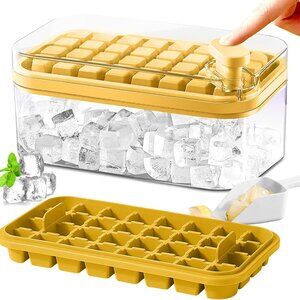 Ice Cube Tray with Lid and Bin, 2 Pack Ice Cube Trays for Freezer, 64 Pcs Ice Cu